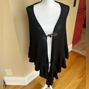 Elizabeth and James Black Knit Cardigan/Wrap with Ruffle Detail